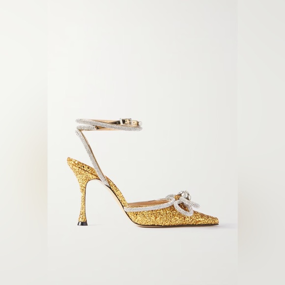 Mach & Mach Double Bow Pointed Toe Pump Gold New Authentic.  No dust bag - Picture 3 of 16